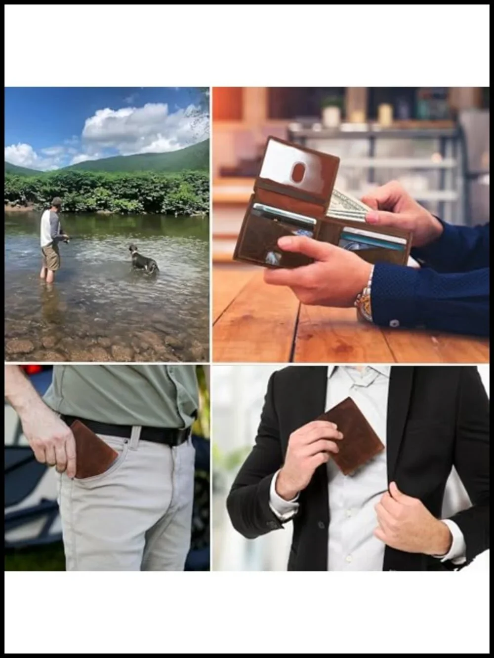 RFID Blocking Bifold Genuine Cow Leather Wallet with Flip Up ID